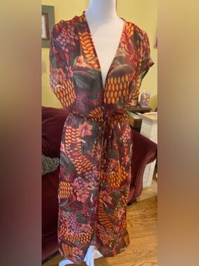 Floral Sheer Tie-Waist Maxi Dress in Multi-Color